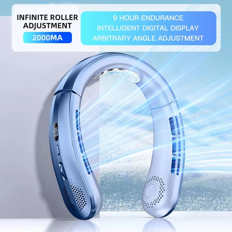 Lenovo 8000mAh Hanging Neck Fan Portable Bladeless USB Rechargeable Mute LED Digital Display Electric Air Cooler USB Handheld