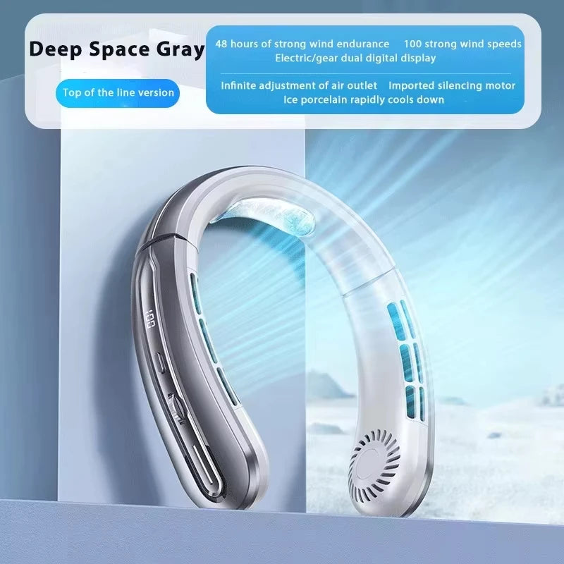 Lenovo 8000mAh Hanging Neck Fan Portable Bladeless USB Rechargeable Mute LED Digital Display Electric Air Cooler USB Handheld